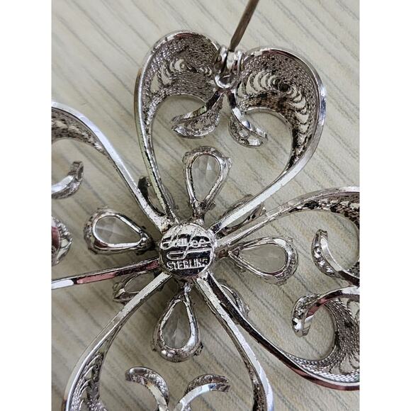 BROOCH/PIN-AM LEE-Vintage-Filigree-Sterling-Rhinestones - Picture 11 of 12